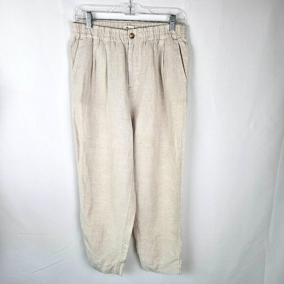 Madewell Linen Blend Pleated Tapered Pants Small Beige Elastic Waist - Picture 2 of 10